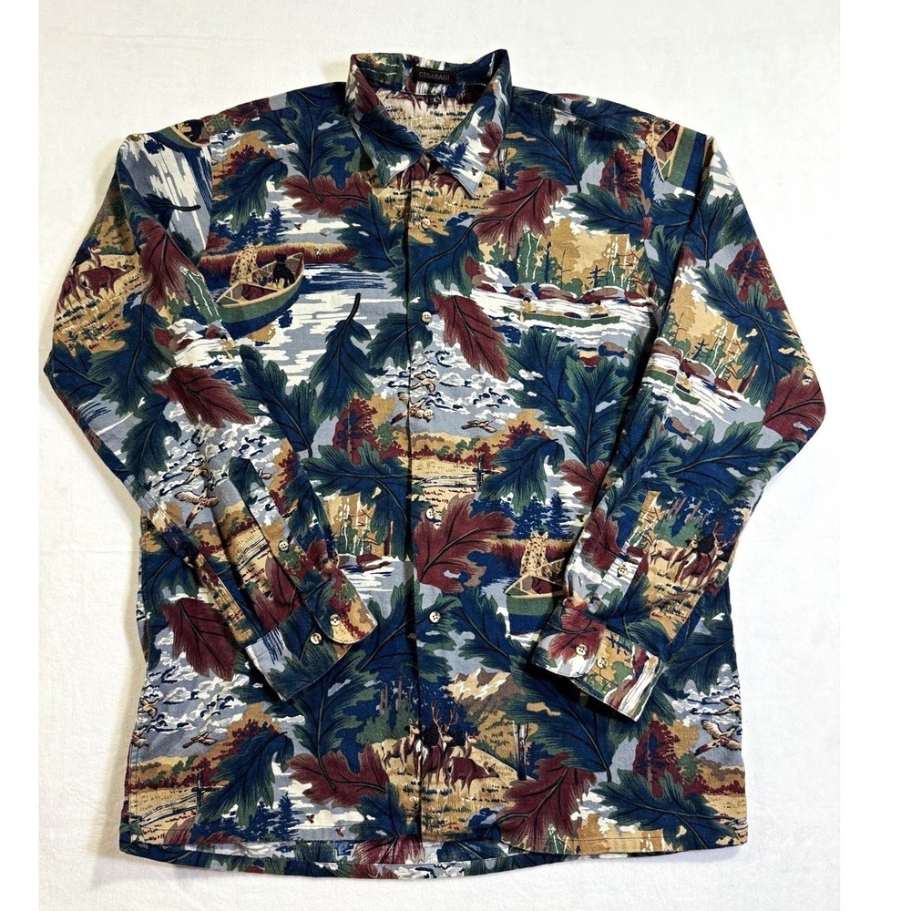 Cesarani Men's Vintage Deer Hunting Shirt Long Sleeve Woodland Nature Button Up